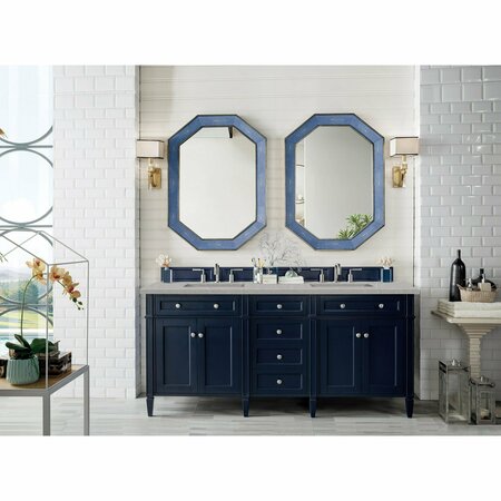 James Martin Vanities Brittany 72in Double Vanity, Victory Blue w/ 3 CM Eternal Serena Quartz Top 650-V72-VBL-3ESR